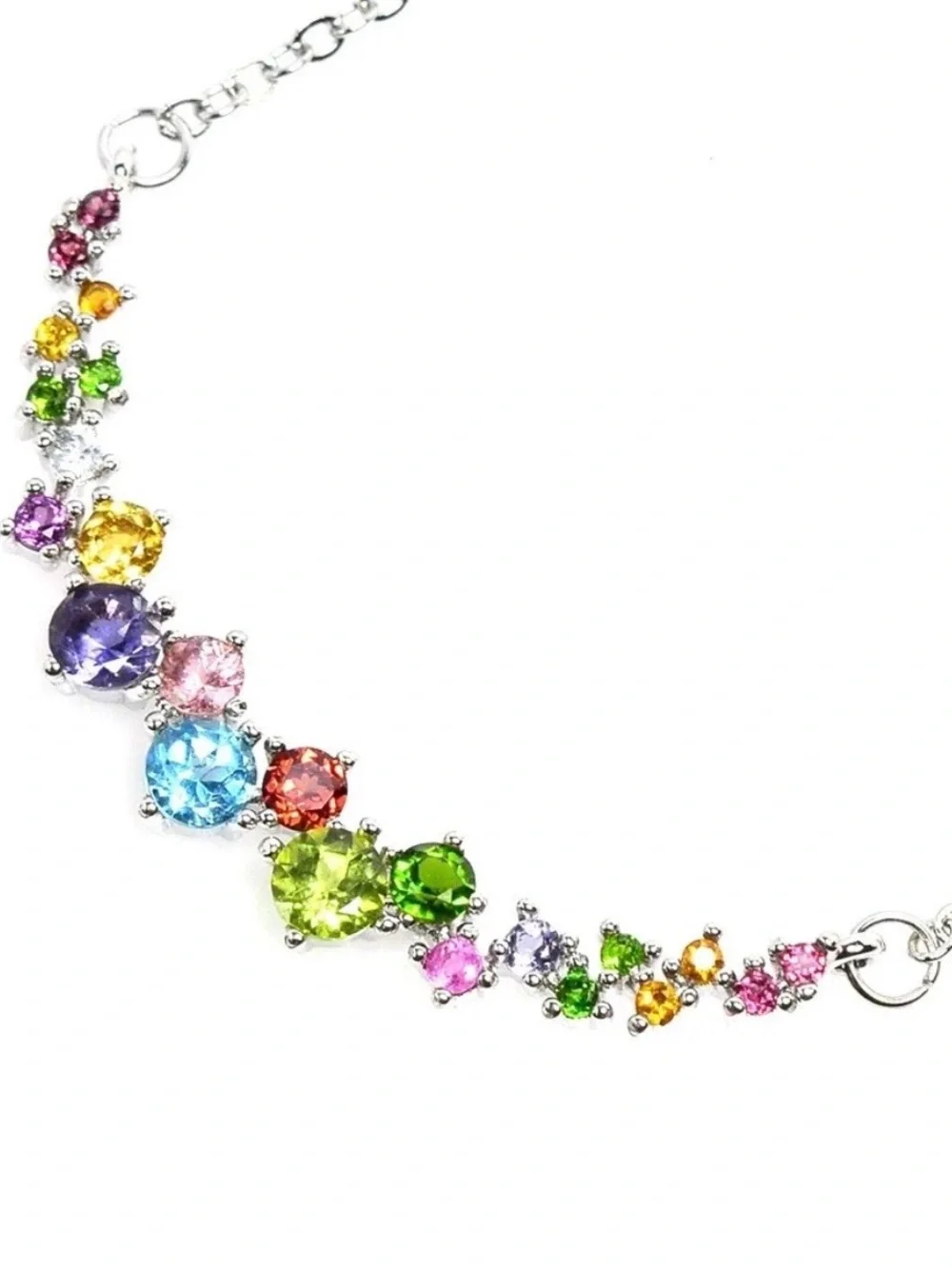 Multi-Gem stationary necklace  Sterling Silver .925. Natural 2.6ct